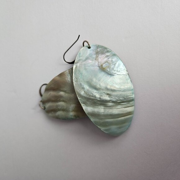 Natural Abalone Shell Earrings - Dangle – Iridescent Coastal Boho Style - Picture 6 of 11